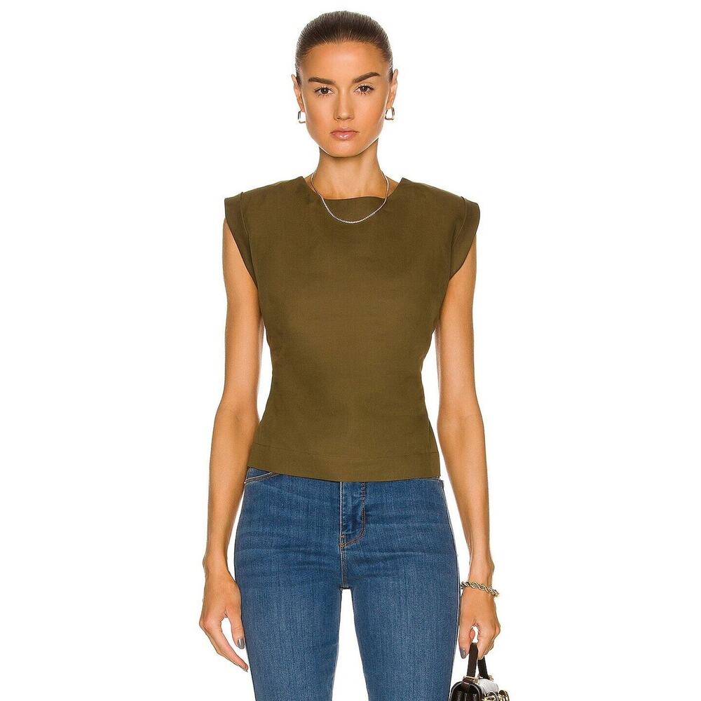 Frame Women Surplus Green Linen/Cotton Casual Lace Back Sleeveless Top Size S